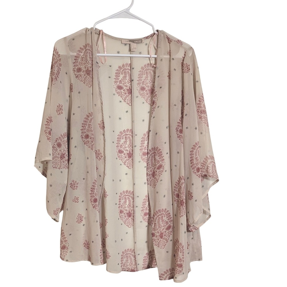 Forever 21 Contemporary Kimono Top Cream with Red Paisley Pattern‎ Size S